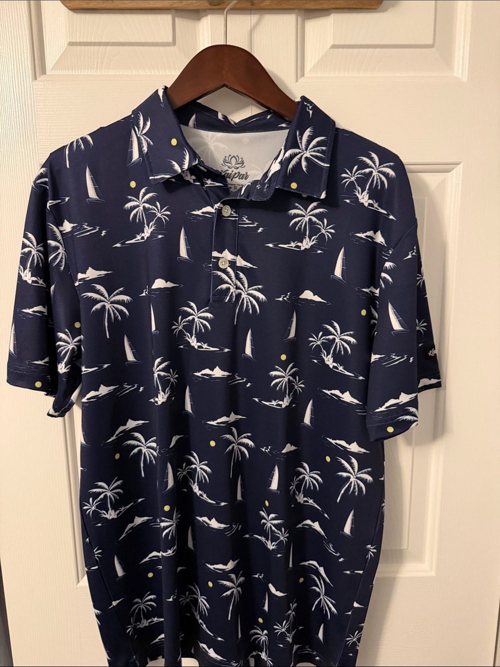 Navy Tropical Print Polo Shirt - Unbranded